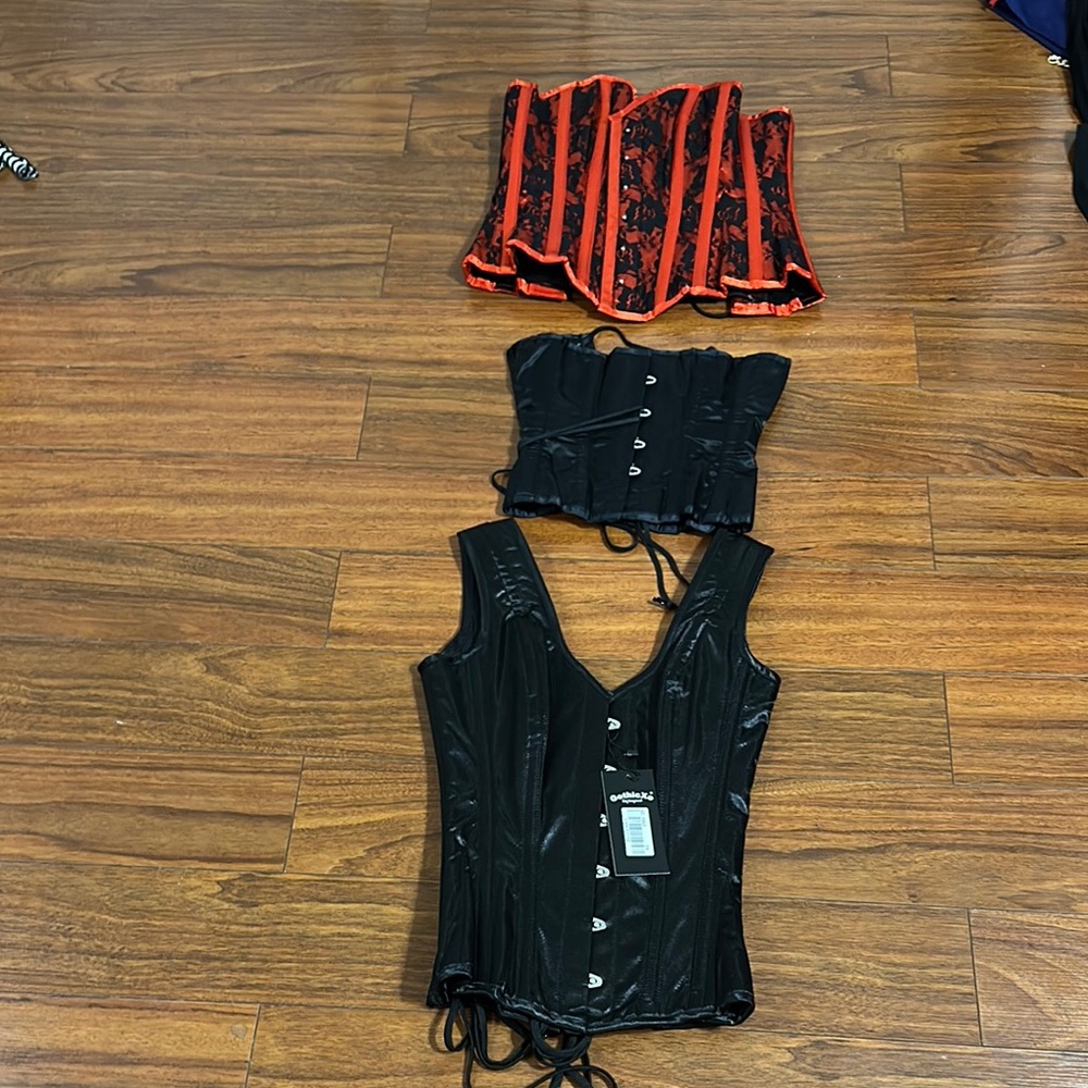 3 corsets- Vollers England 20”, Gothic XO Black and Red Corset Set 24” black nwt